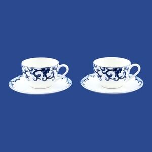 Lauren Ralph Lauren Mandarin Cups and Saucers (2) Sets Blue and White Coffee Tea